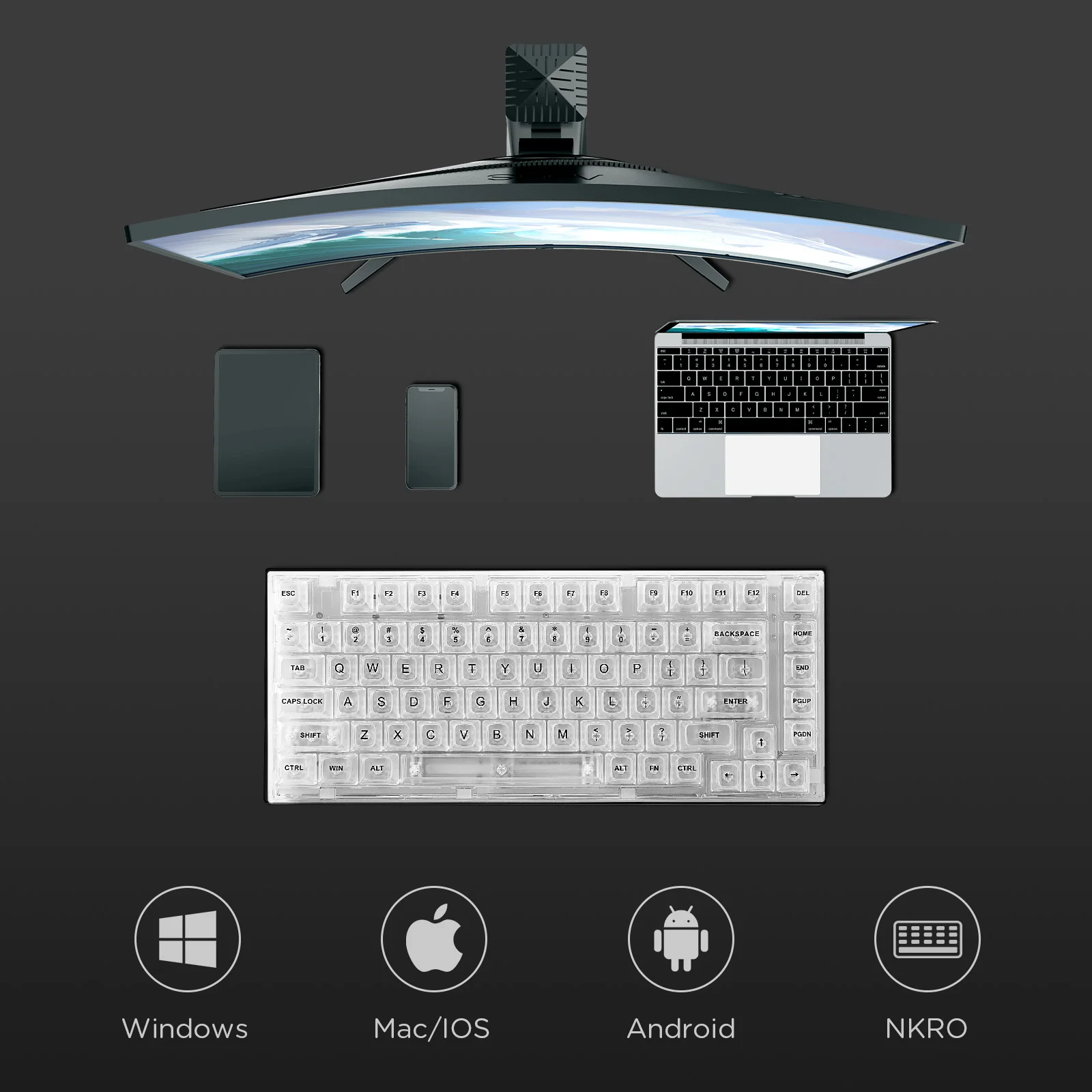 X75 White 82 Keys Hot Swappable Wired Gasket Transparent Mechanical Keyboard