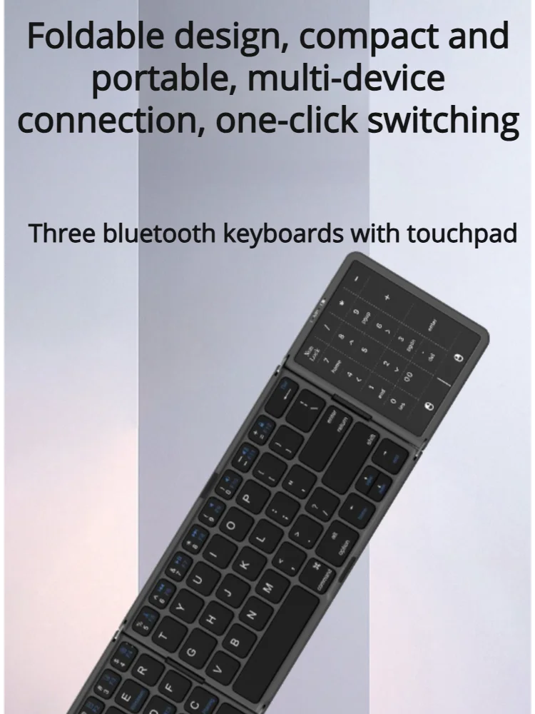 2026 New Three-Fold Folding Bluetooth Keyboard With Touchpad Portable Foldable Keyboard For PC Mac Smartphone IPad