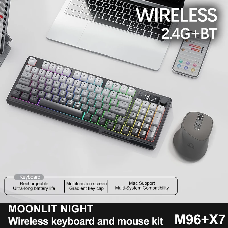 M96 Wireless Keyboard with Screen,Gaming Keyboard Bluetooth Dual-Mode Connection,Multi-Device Linking,Ergonomic