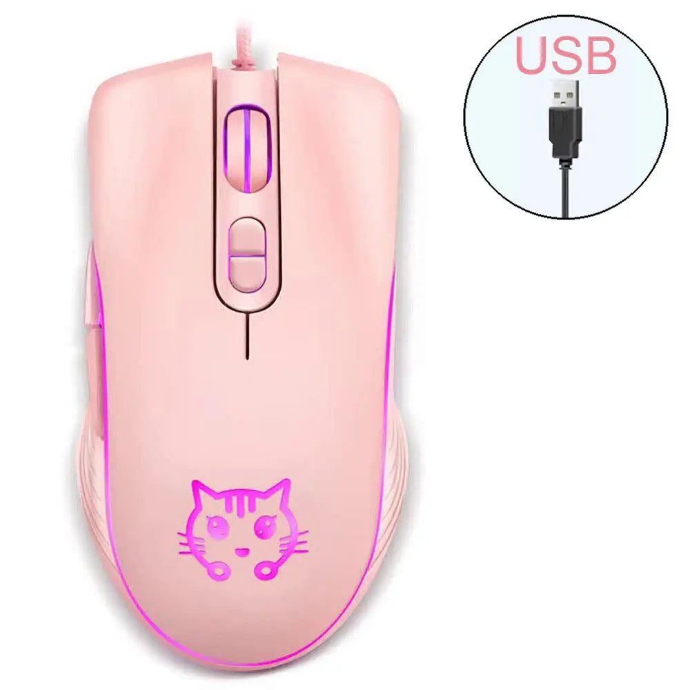 Wired USB Gaming Mouse Pink Computer Professional E-sports Mause 2400 DPI Colorful Backlit Silent Mice for Laptop Pc Mac