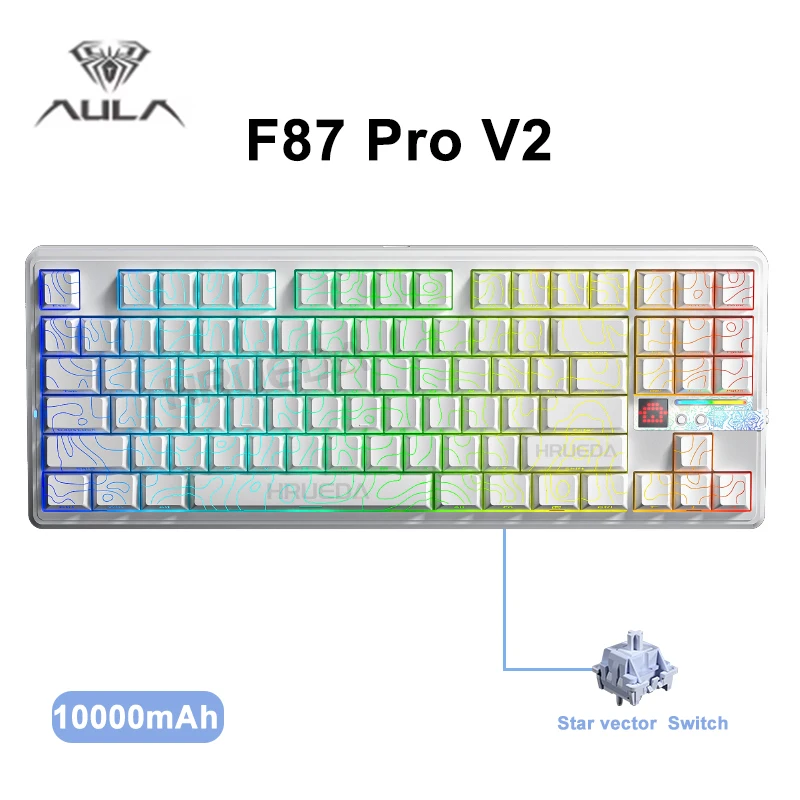 F87 Pro V2 Mechanical Keyboard 3-modes Wireless 10000mAh Long Battery Life Hot-Swap RGB Customi E-Sports Keyboard PC Gaming