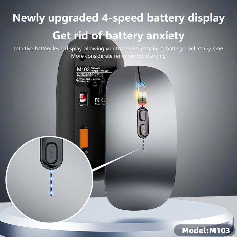 Wireless Bluetooth Mouse Dual Mode Type-C Rechargeable Mouse Ergonomic Fashion Silent Mouse Desktop for Notebook Laptop