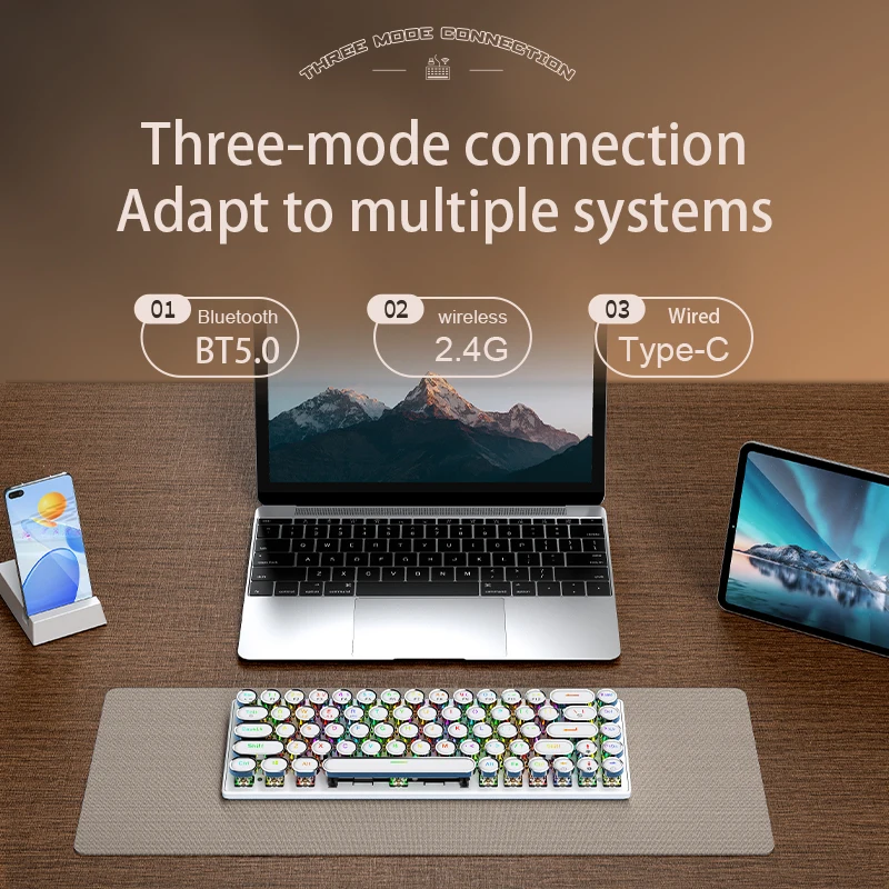 Punk Mechanical Keyboard Wireless APAYADO Dynamic RGB Lighting,68Keys Bluetooth Tri-Mode Connection,Full-key Hot-Swap