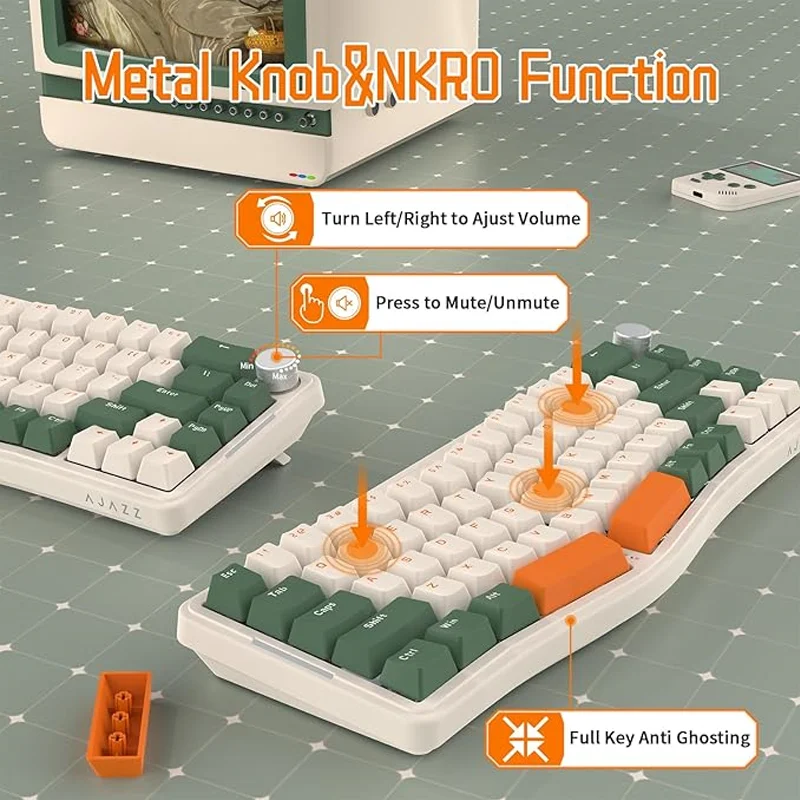 AKS068 Alice Layout Wired Mechanical Keyboard, Gasket Mount 68 Keys Ergonomic 60% Gaming Keyboard USB-C,  Hot-S