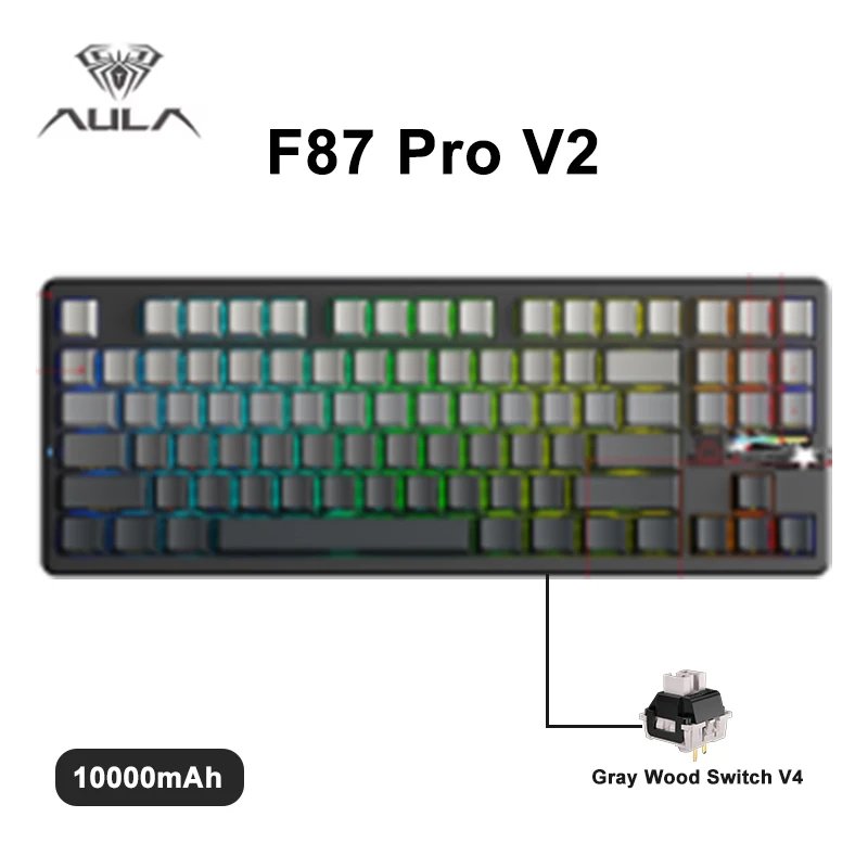 F87 Pro V2 Mechanical Keyboard 3-modes Wireless 10000mAh Long Battery Life Hot-Swap RGB Customi E-Sports Keyboard PC Gaming