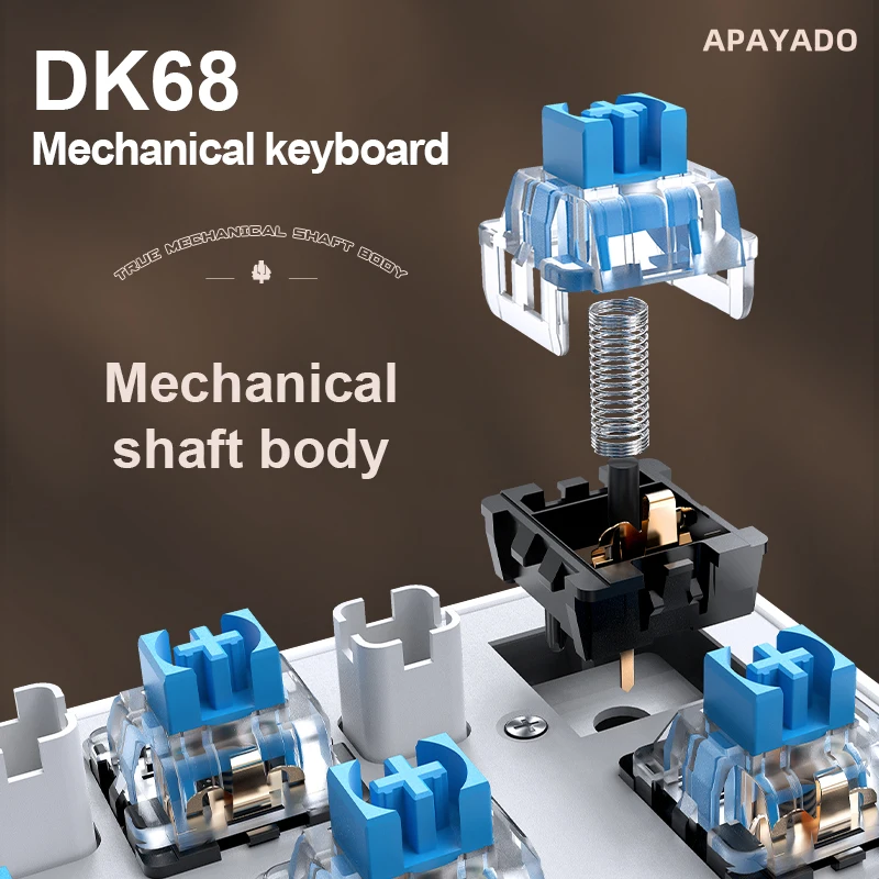 Punk Mechanical Keyboard Wireless APAYADO Dynamic RGB Lighting,68Keys Bluetooth Tri-Mode Connection,Full-key Hot-Swap