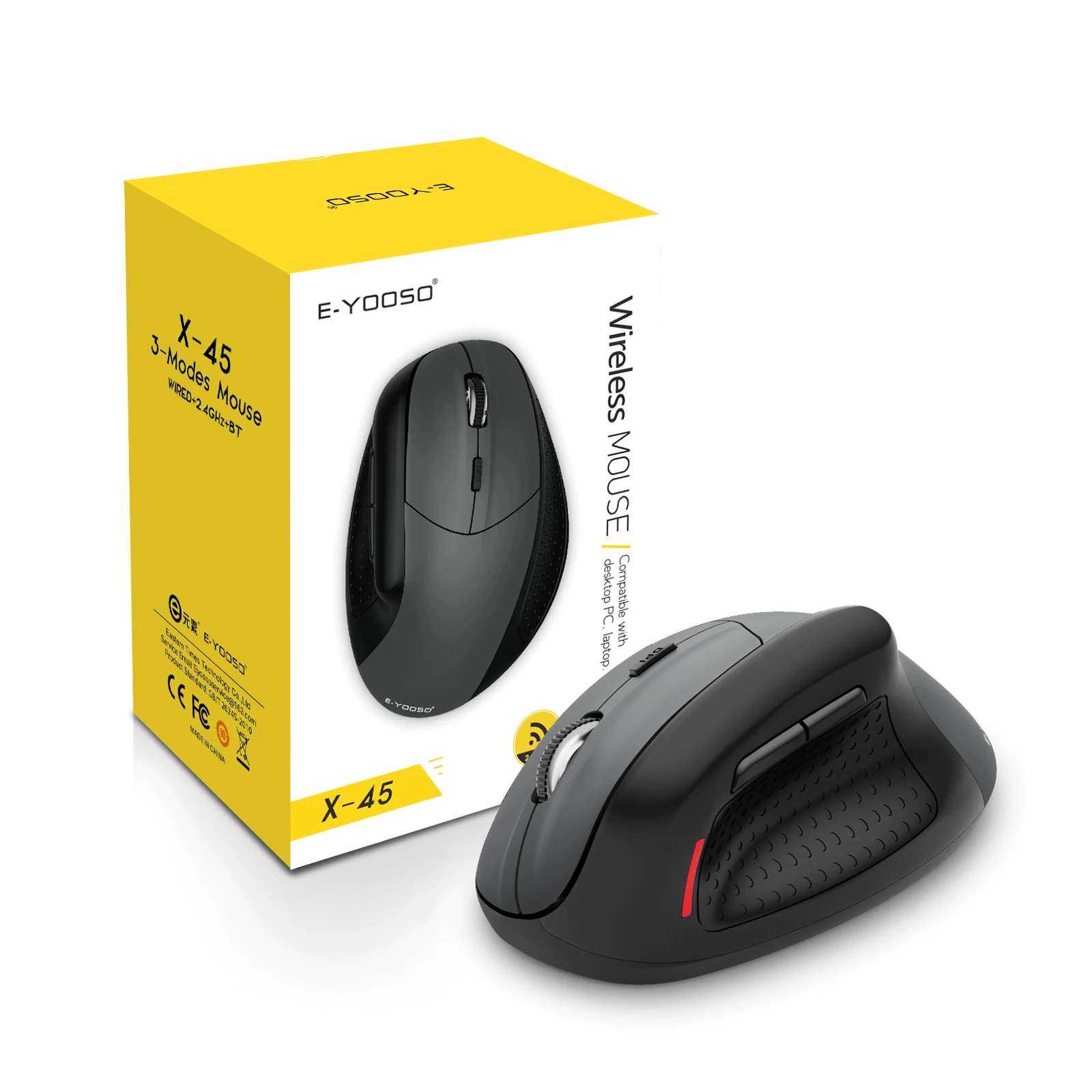X-45 2.4G Wireless Mouse for Big Palms, 4800 DPI Adjustable Plug and Play Low Battery Reminder for Home, Office Gaming