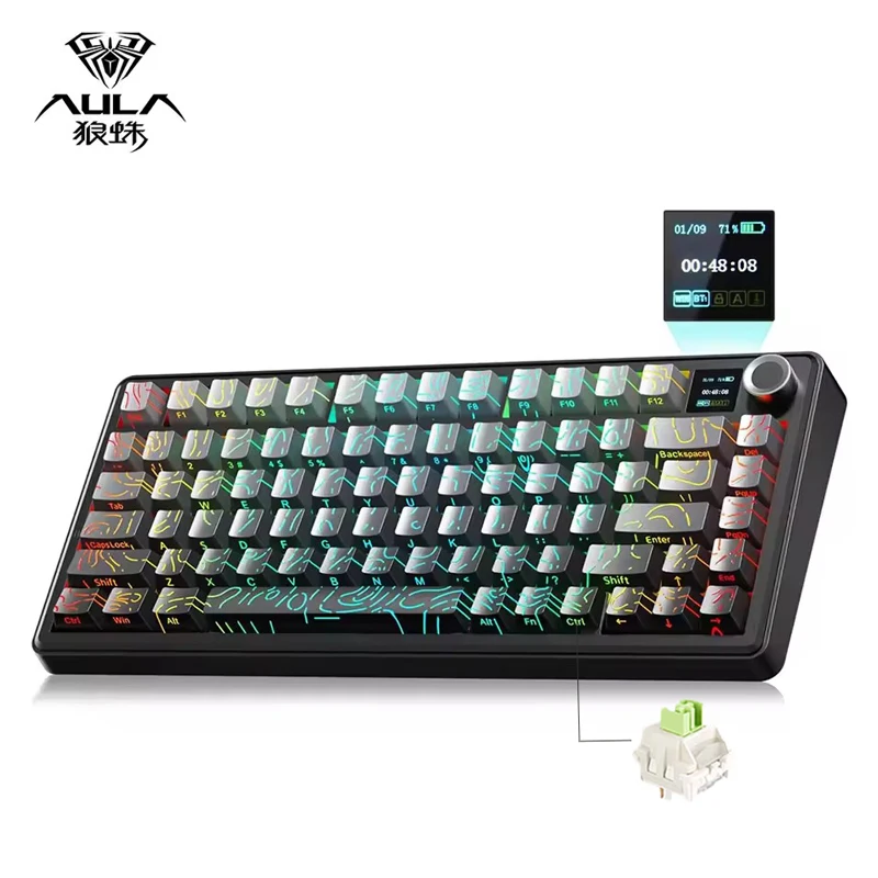 F75 MAX Gaming Mechanical Keyboard 75% Wired/Bluetooth/2.4G Hot-Swap RGB E-sports Keyboard with TFT Screen for PC/Mac