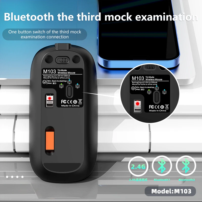 Wireless Bluetooth Mouse Dual Mode Type-C Rechargeable Mouse Ergonomic Fashion Silent Mouse Desktop for Notebook Laptop