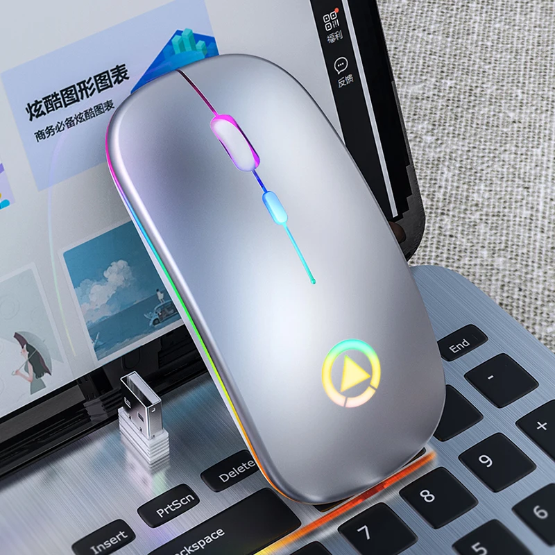 Wireless Mouse Rechargeable Silent LED Backlit Mice PC Laptop Computer Mous 2.4Ghz Receiver Optical Mice