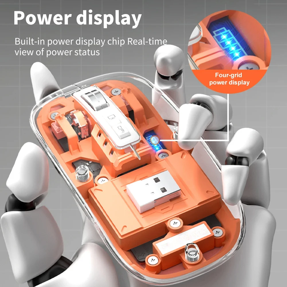 Transparent Office Mouse Bluetooth-Compatible Wireless Mouse with RGB Light Mechanical Mouse Type-C Charging for Desktop Gaming