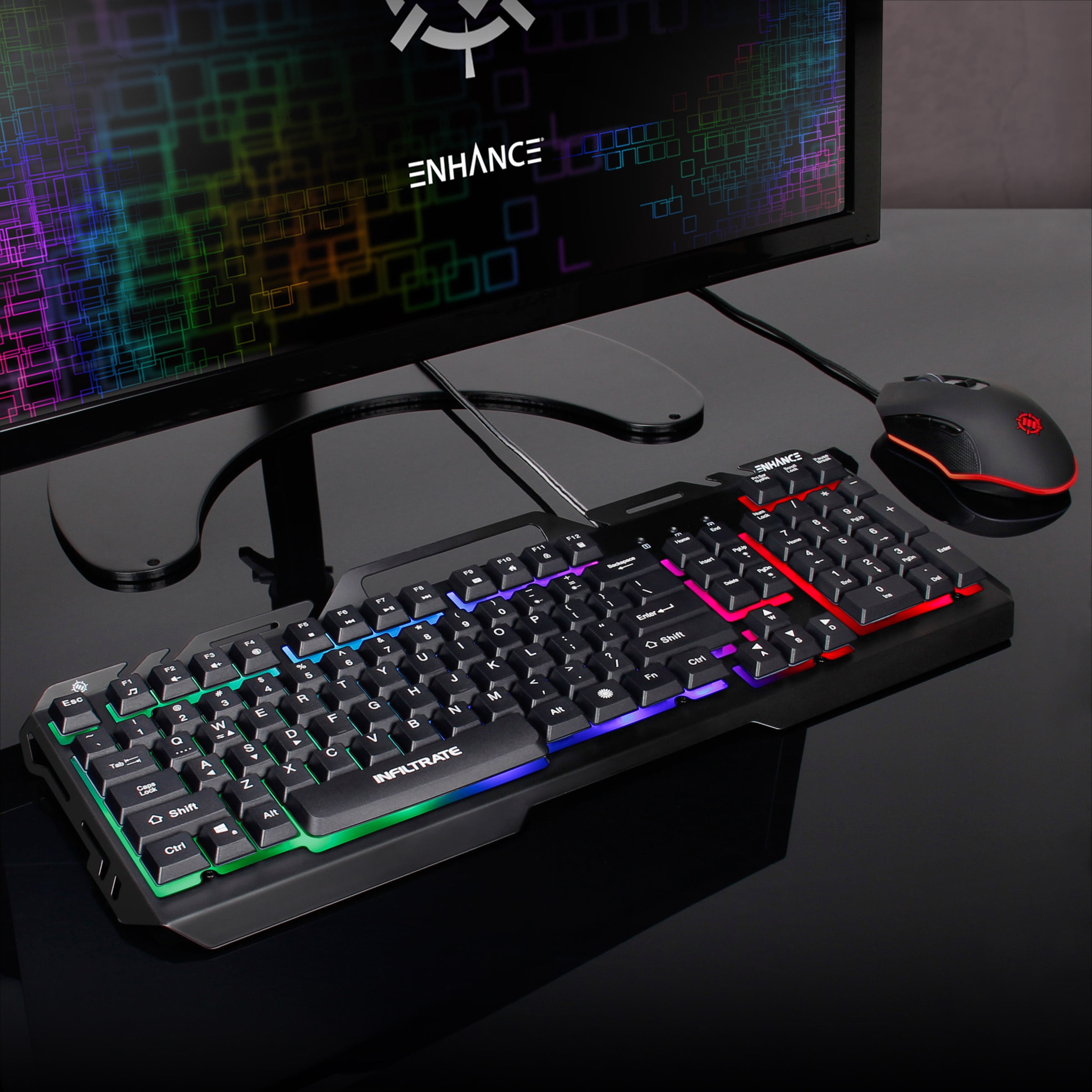 Infiltrate KL2 Membrane Gaming Keyboard - Quiet Keyboard with Multi Color LED Lighting Modes