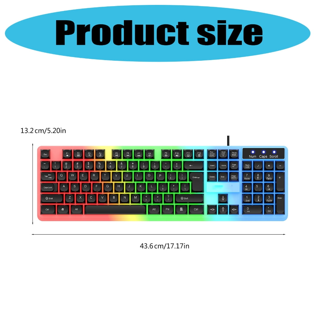 Gaming Keyboard Full Size LED Backlit Quiet Computer Keyboard 104 Keys Corded Keys