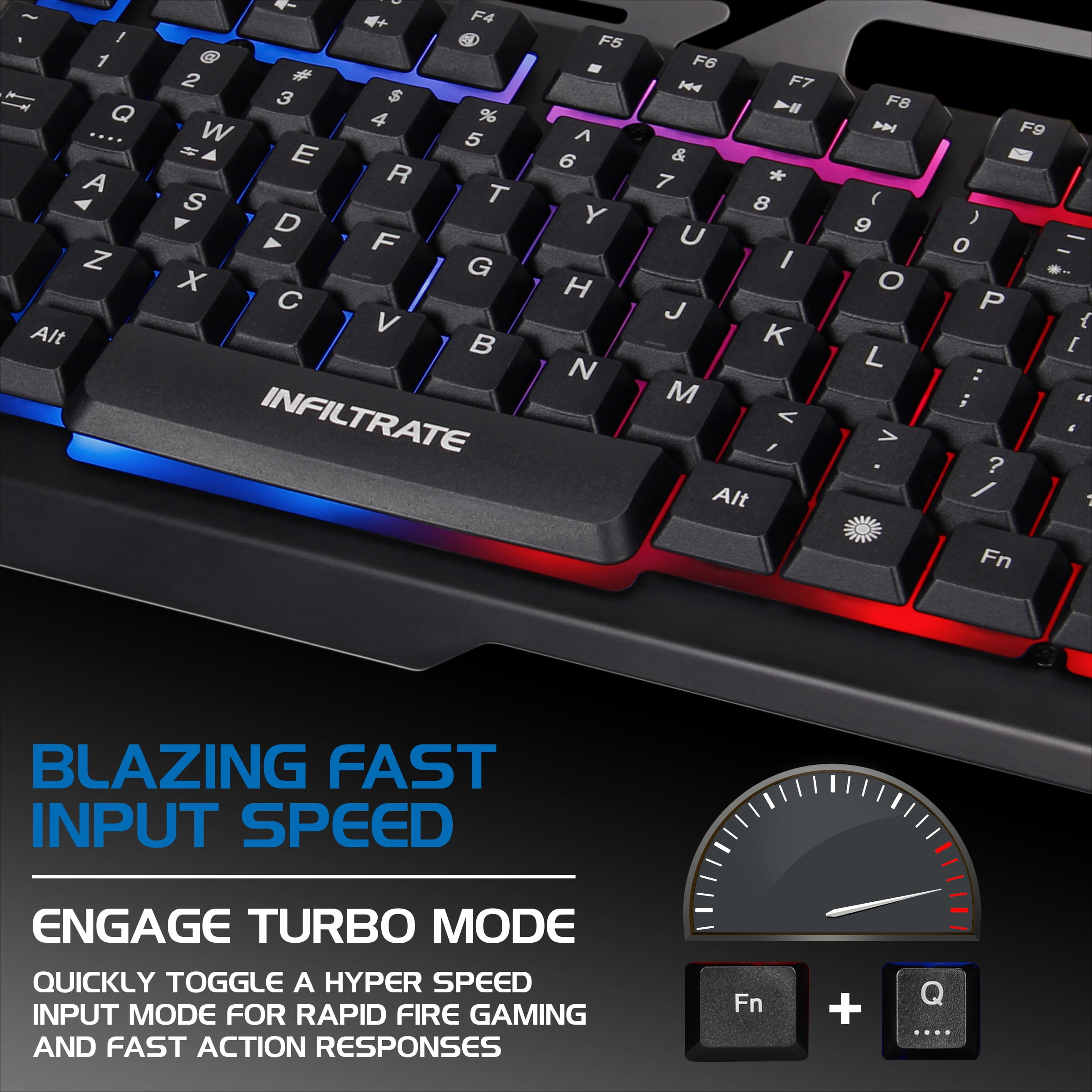 Infiltrate KL2 Membrane Gaming Keyboard - Quiet Keyboard with Multi Color LED Lighting Modes