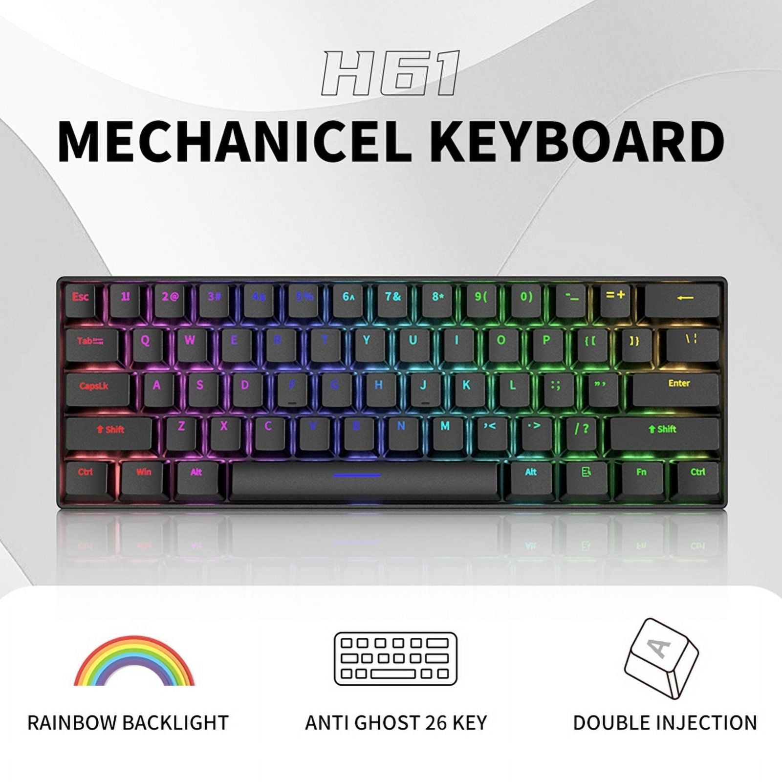 Mechanical Keyboard 61 Keys Mixed Light Hot Swap Keyboard Office Accessories Gaming Keyboard White Red