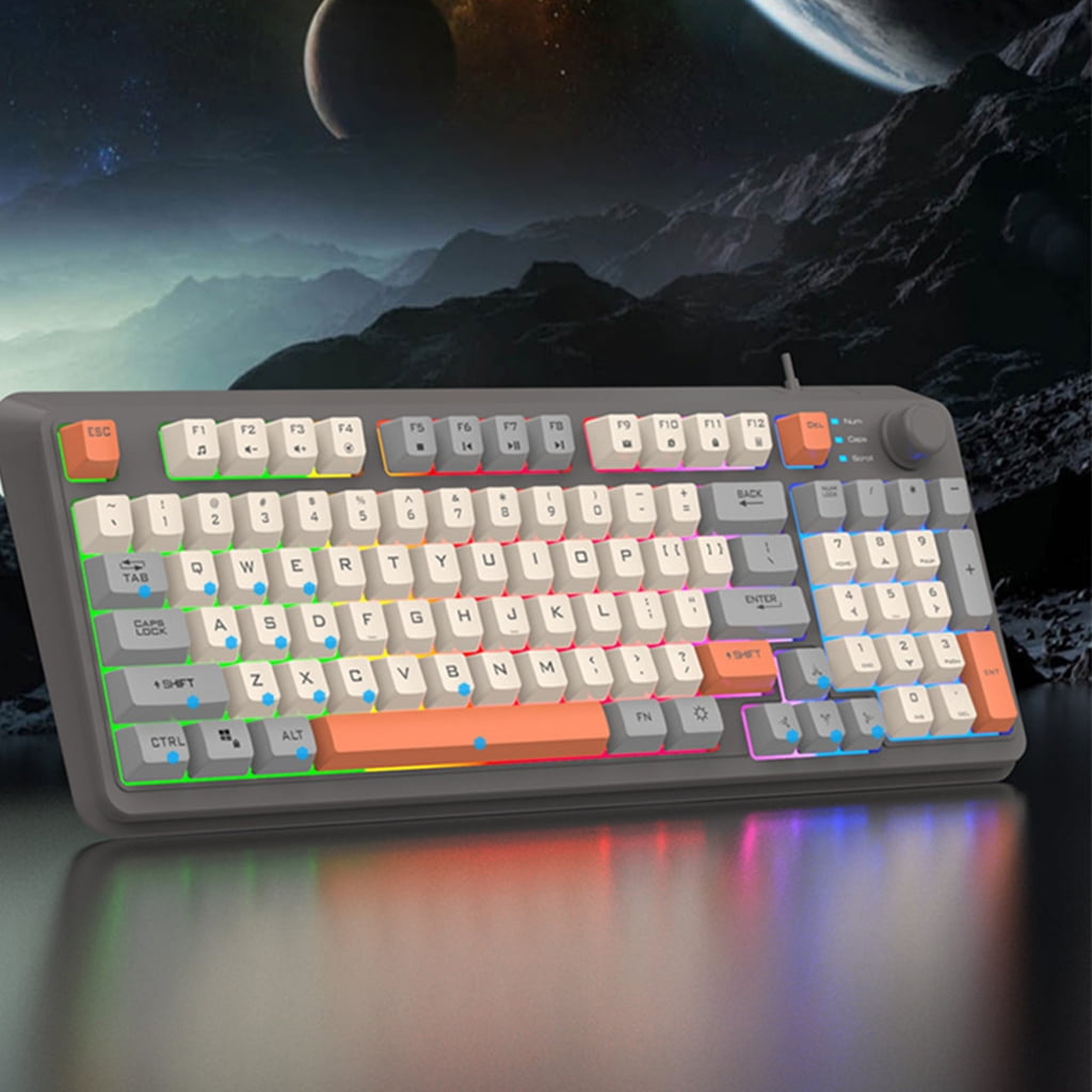 Gaming Keyboard Full Size LED Backlit Keycap Quiet Computer Keyboard 94 Keys Corded Keyboards for PC Desktop Office