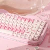 YUNZII C75 Pink Wireless Mechanical Keyboard, 75% Creamy Hot Swap RGB Keyboard, Gasket Mount Cute Cake Design for Win/Mac/Gaming