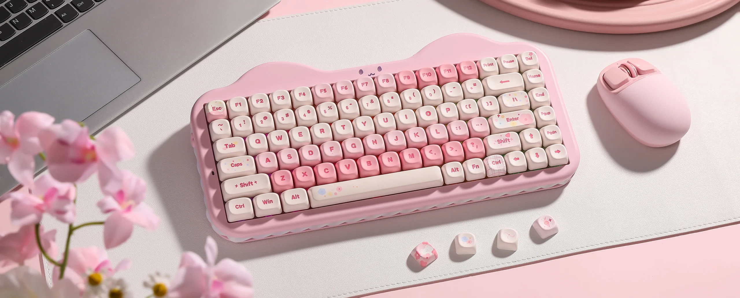 YUNZII C75 Pink Wireless Mechanical Keyboard, 75% Creamy Hot Swap RGB Keyboard, Gasket Mount Cute Cake Design for Win/Mac/Gaming
