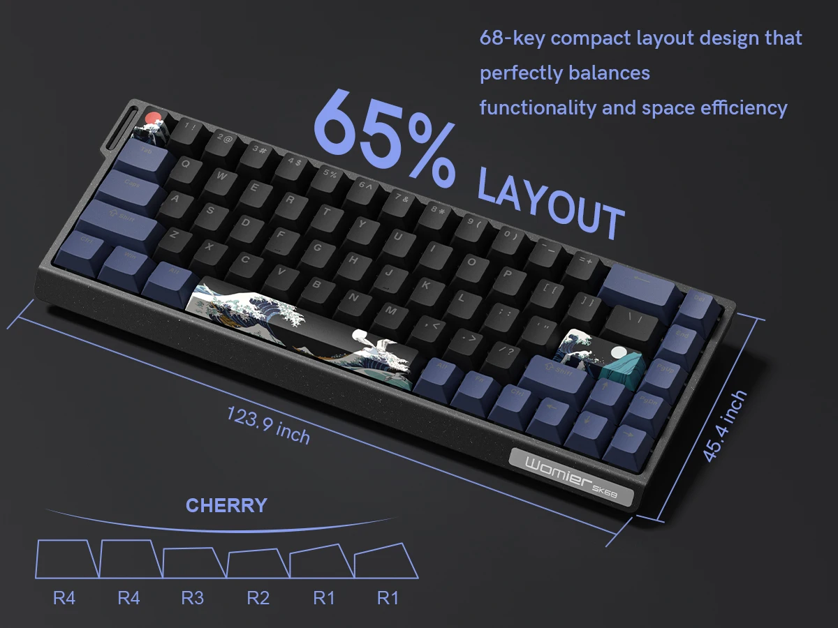 Womier SK68 Black Coral Sea Gaming Mechanical Keyboard QMK Wired Comic 65% Gasket Mount Hot Swap RGB Keyboard for Win/Mac