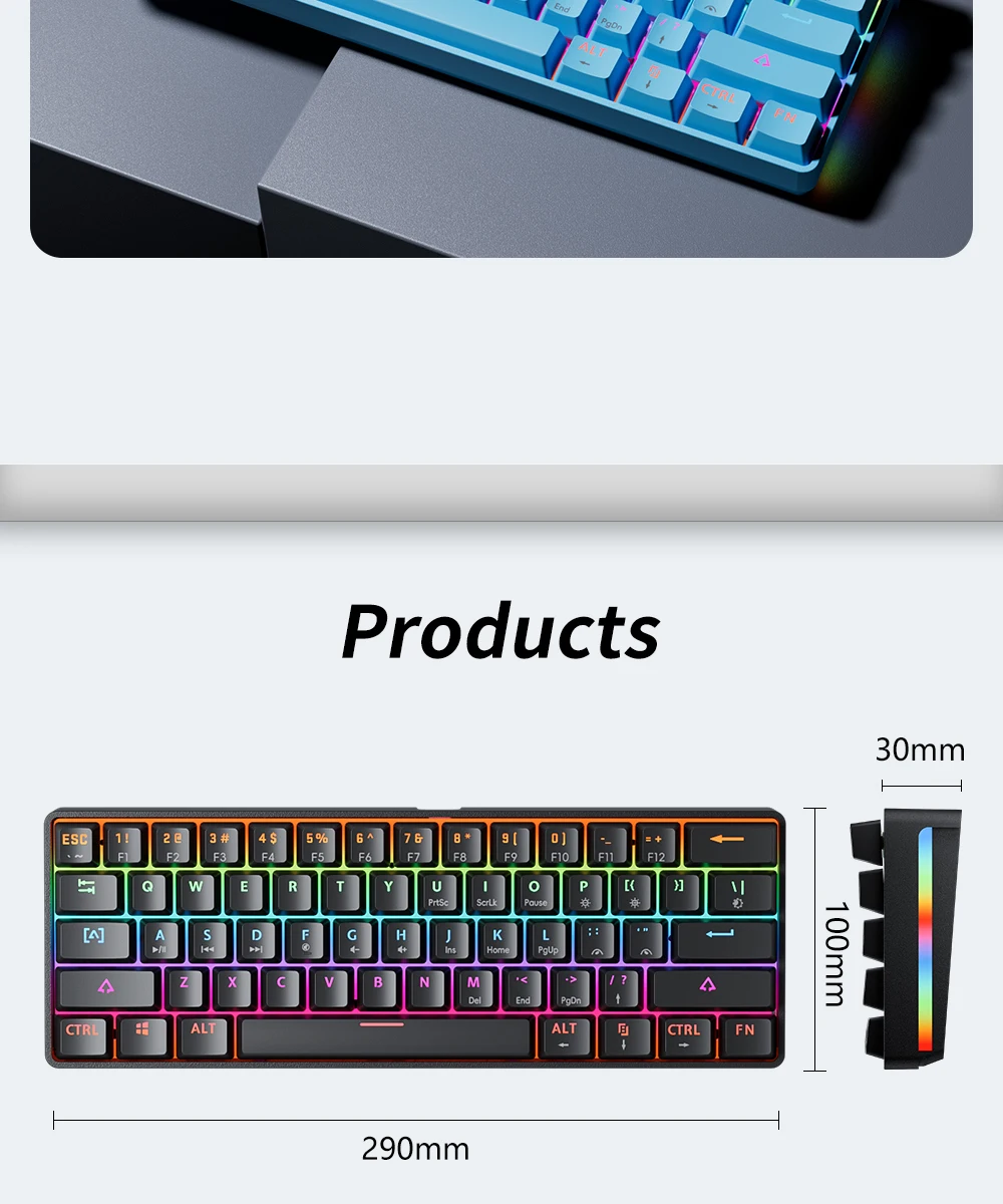 MUCAI MK61 USB Gaming Esports Mechanical Keyboard Red Axis 61 Key Wired Detachable Cable RGB Backlight Hot Swap