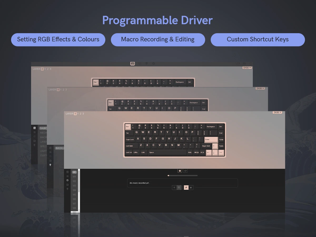 Womier SK68 Black Coral Sea Gaming Mechanical Keyboard QMK Wired Comic 65% Gasket Mount Hot Swap RGB Keyboard for Win/Mac