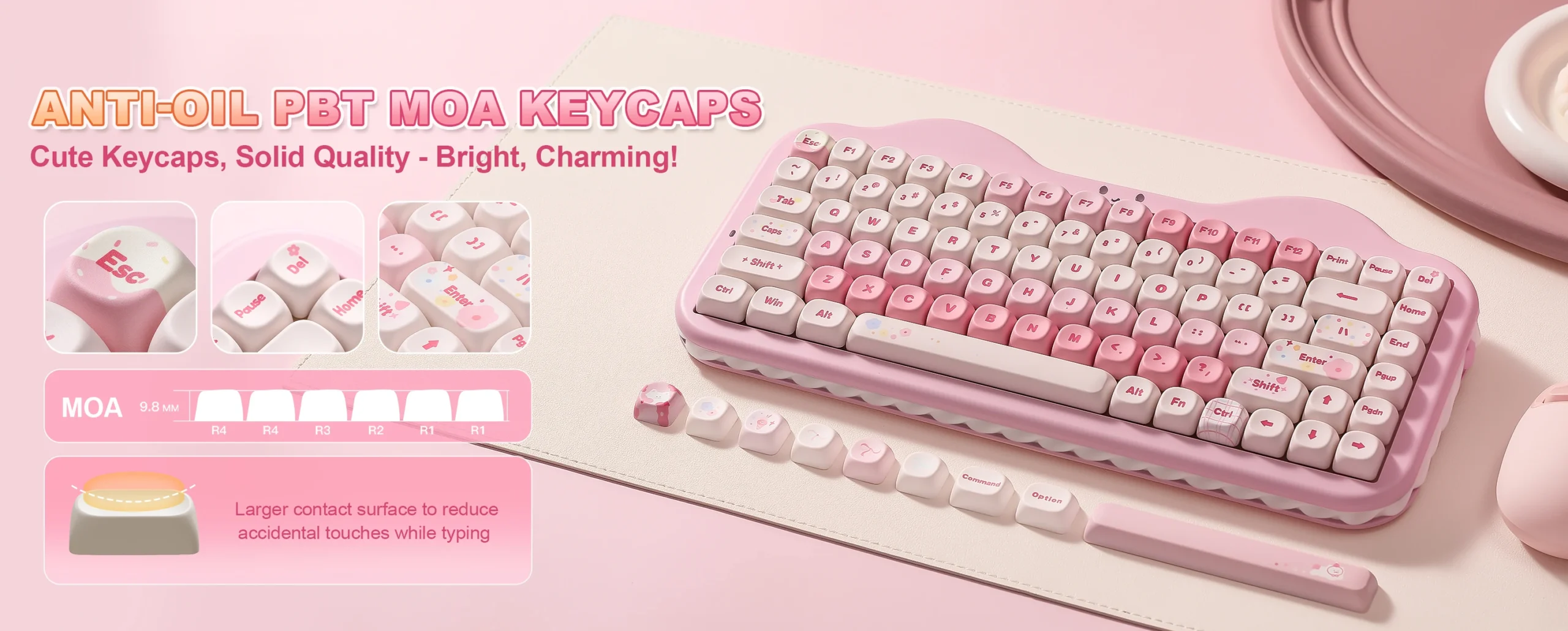 YUNZII C75 Pink Wireless Mechanical Keyboard, 75% Creamy Hot Swap RGB Keyboard, Gasket Mount Cute Cake Design for Win/Mac/Gaming