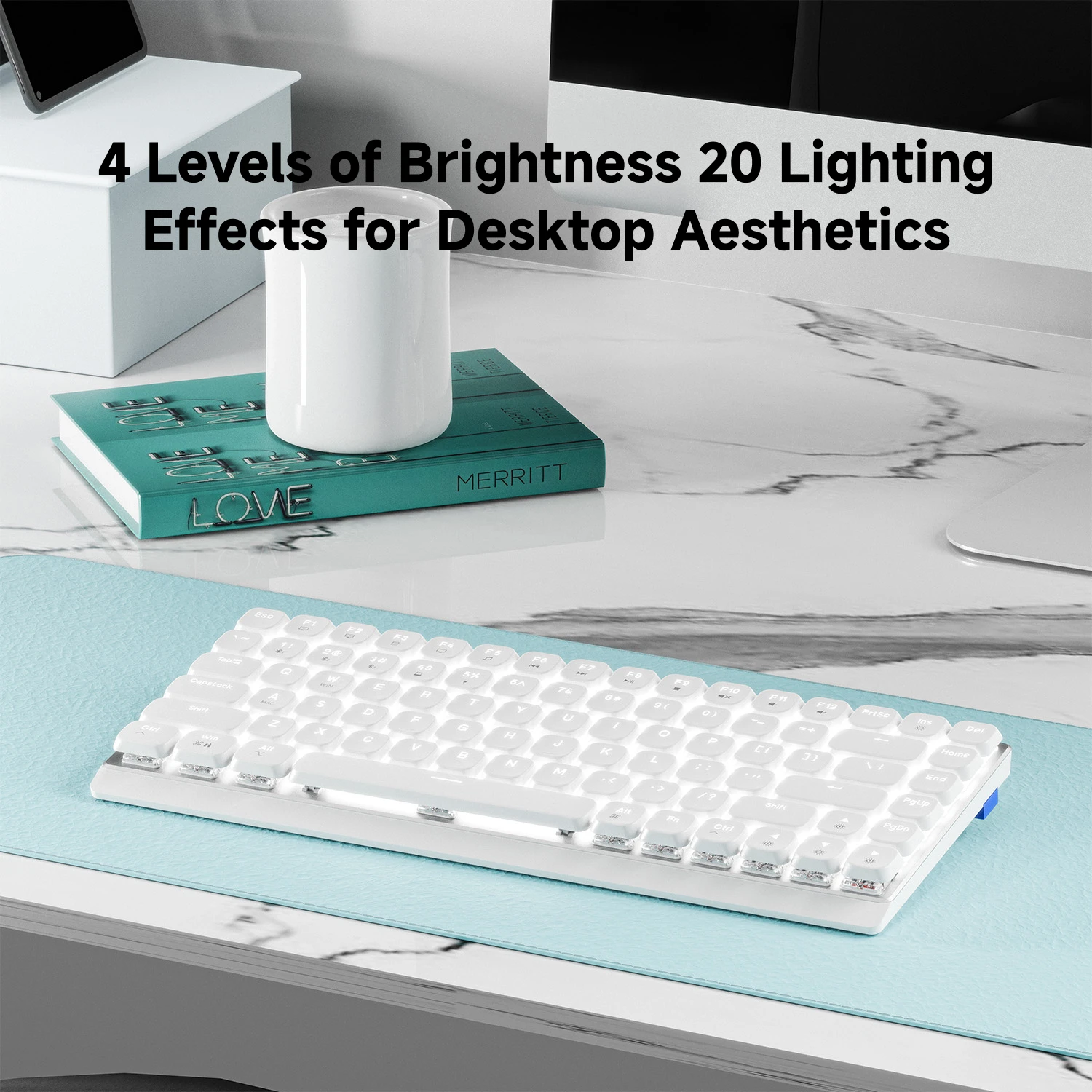 EWEADN MK84 Low-Profile Mechanical Gaming Keyboard, Wireless Bluetooth Tri-mode, Portable, Stylish Design for Gaming & Office