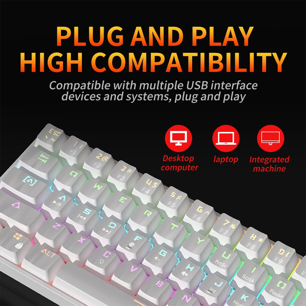 MUCAI MK61 USB Gaming Esports Mechanical Keyboard Red Axis 61 Key Wired Detachable Cable RGB Backlight Hot Swap