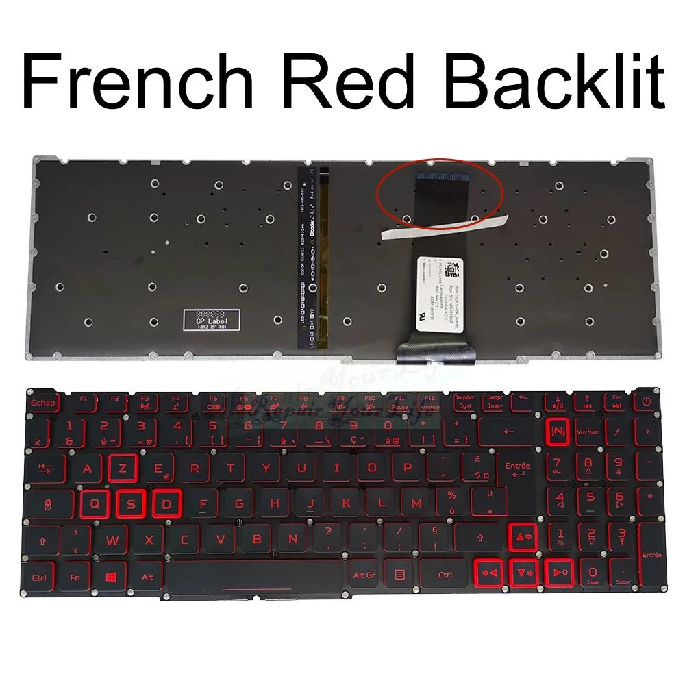LA French AZERTY Backlit Keyboard For Acer Nitro 5 AN515 54 557H AN517 AN715-51 Latin Spanish keyboards SP ES Red LG5P-N90BRL