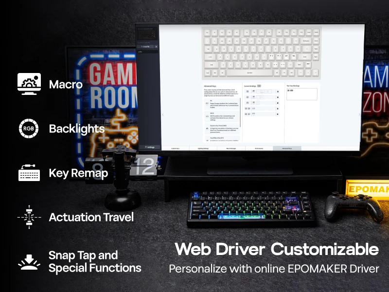 EPOMAKER HE80 75% Compact Layout Gasket Wired Hall Effect Magnetic Mechanical Keyboard DKS SOCD Adjustable Actuation RGB Backlit