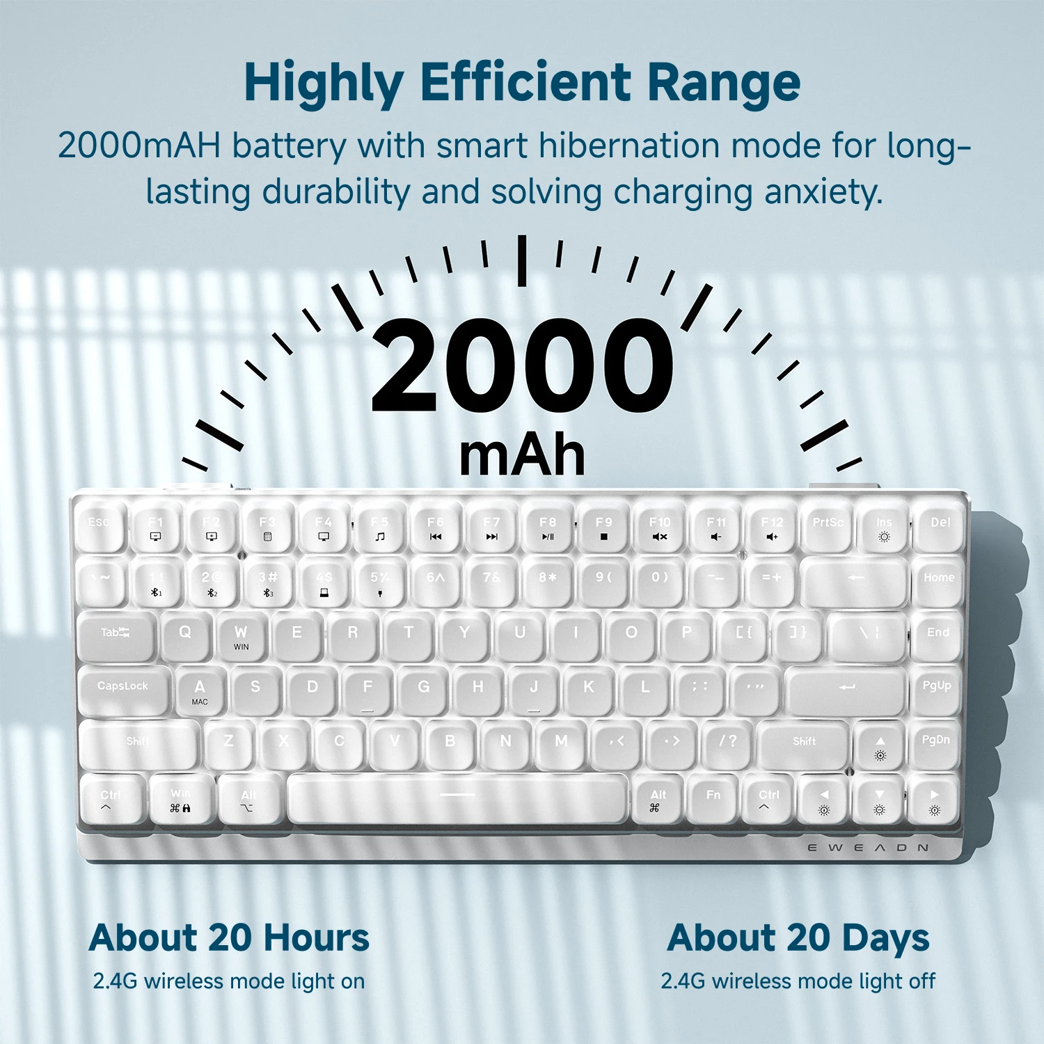 EWEADN MK84 Low-Profile Mechanical Gaming Keyboard, Wireless Bluetooth Tri-mode, Portable, Stylish Design for Gaming & Office