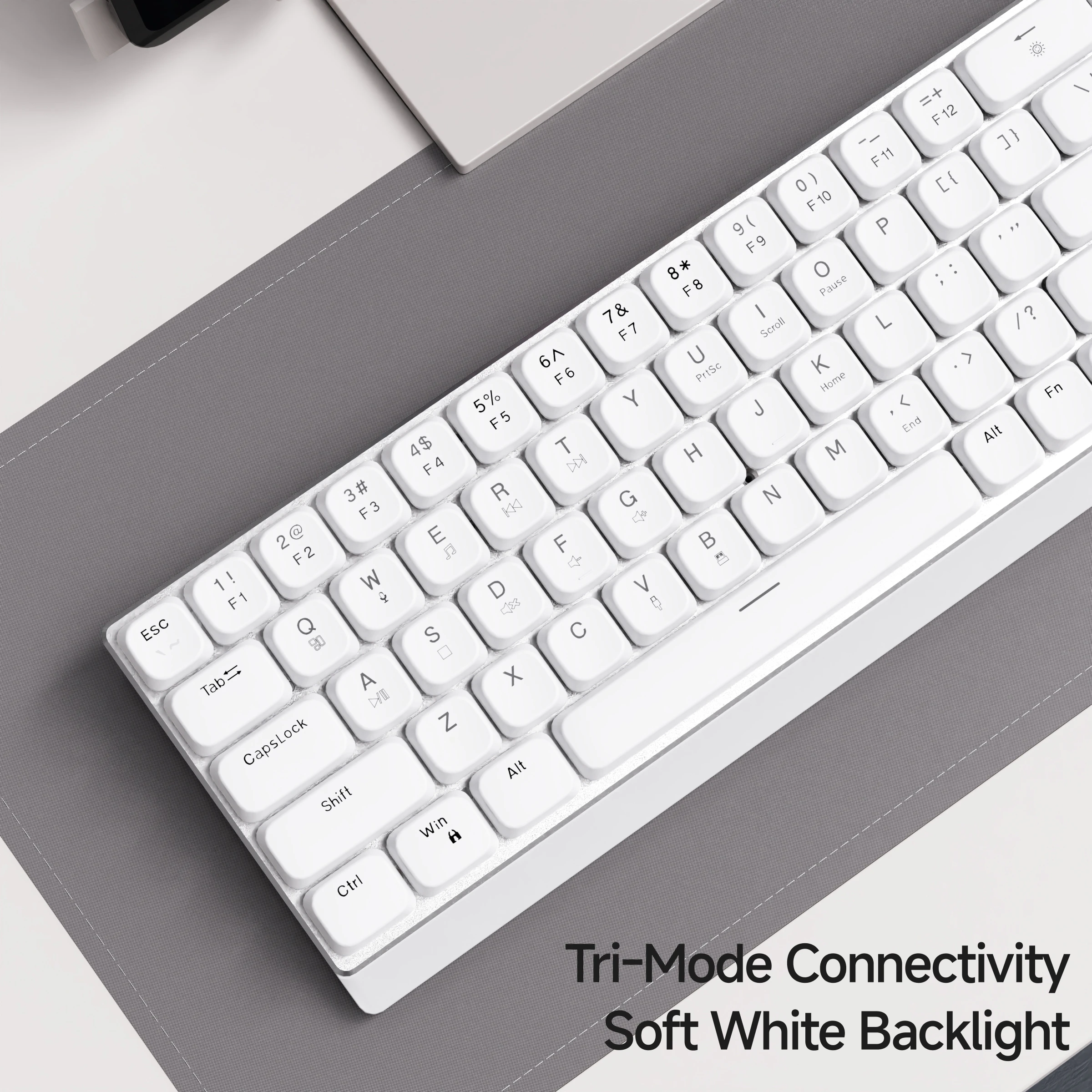 EWEADN Tri-Mode Ergonomic Wireless Gaming Keyboard,BT/2.4G/Wired,Low Profile Switch,Screen Display,Silent,Knob, for PC/Laptop