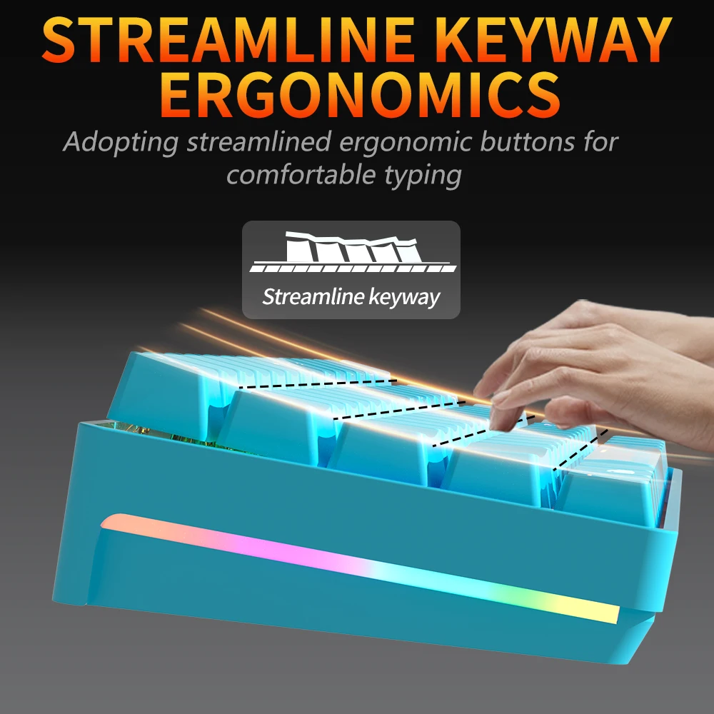 MUCAI MK61 USB Gaming Esports Mechanical Keyboard Red Axis 61 Key Wired Detachable Cable RGB Backlight Hot Swap