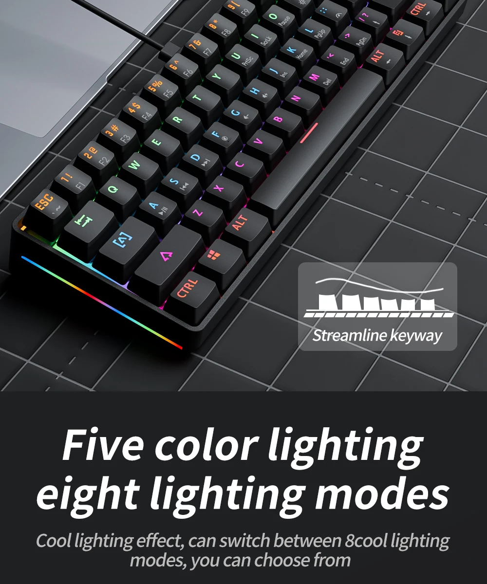 MUCAI MK61 USB Gaming Esports Mechanical Keyboard Red Axis 61 Key Wired Detachable Cable RGB Backlight Hot Swap
