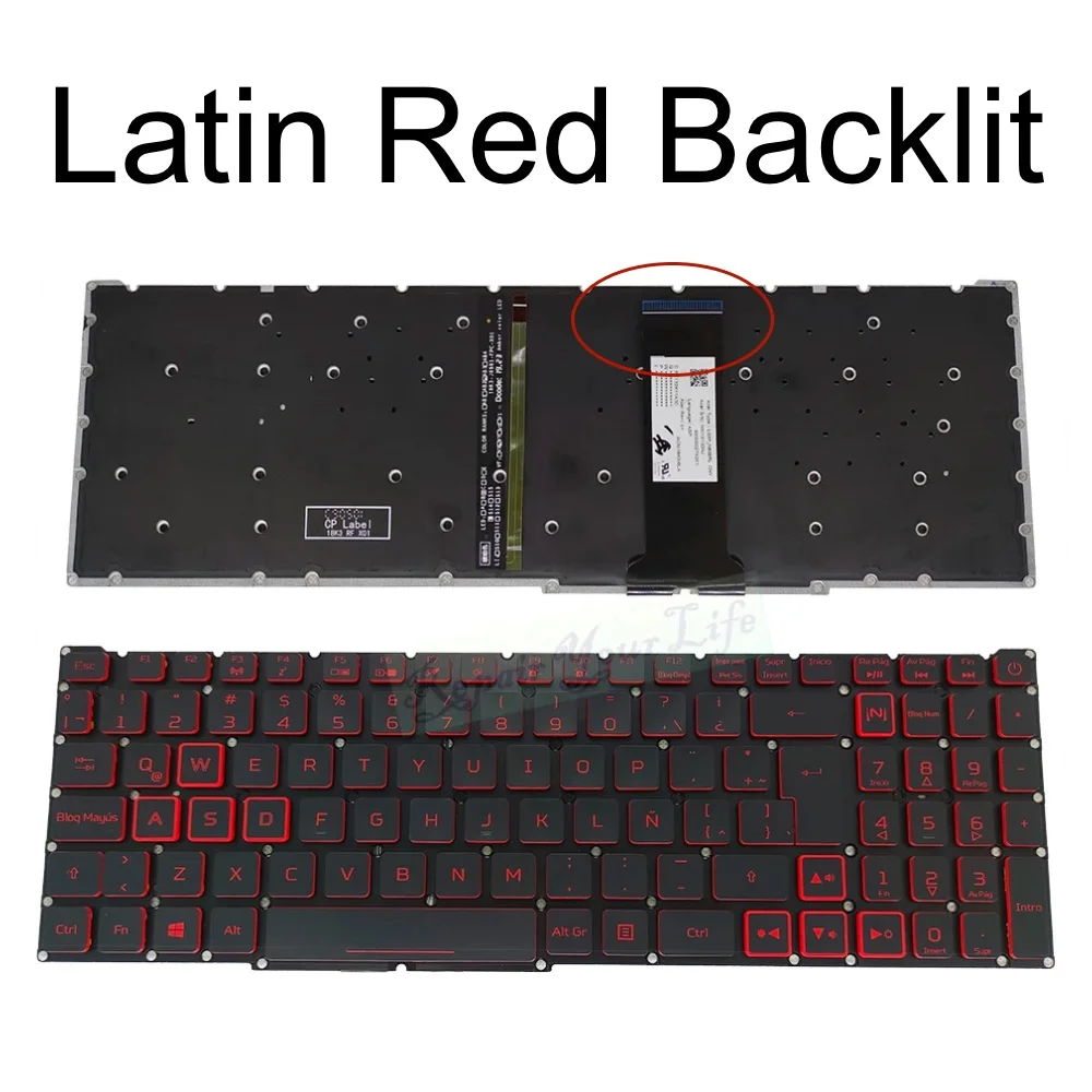 LA French AZERTY Backlit Keyboard For Acer Nitro 5 AN515 54 557H AN517 AN715-51 Latin Spanish keyboards SP ES Red LG5P-N90BRL