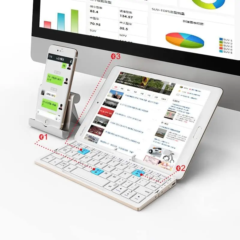 Jomaa Folding Keyboard Bluetooth Rechargeable Bluetooth Keyboard for Laptop iPad Phone Mini Portable Folding Keyboard