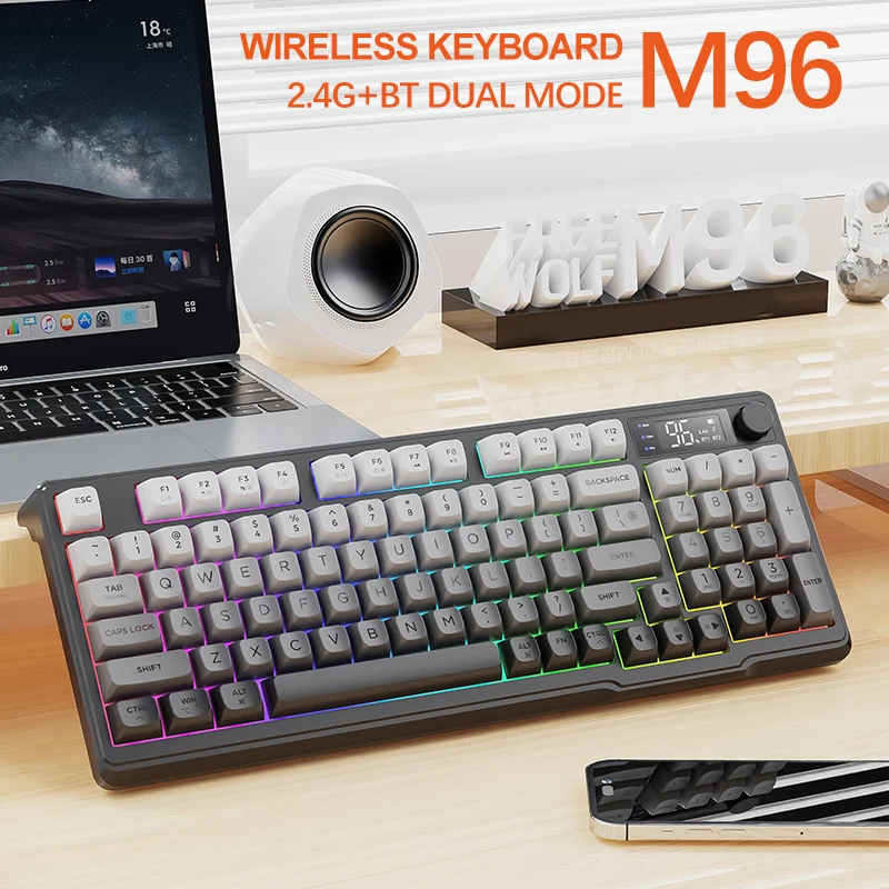S324310468b6f41ca84267476588b9441E.webp M96 Bluetooth Keyboard Wireless FREEWOLF Screen Gaming Keyboard,Electronic Screen, Multi-Device Connection,Ergonomics Gaming