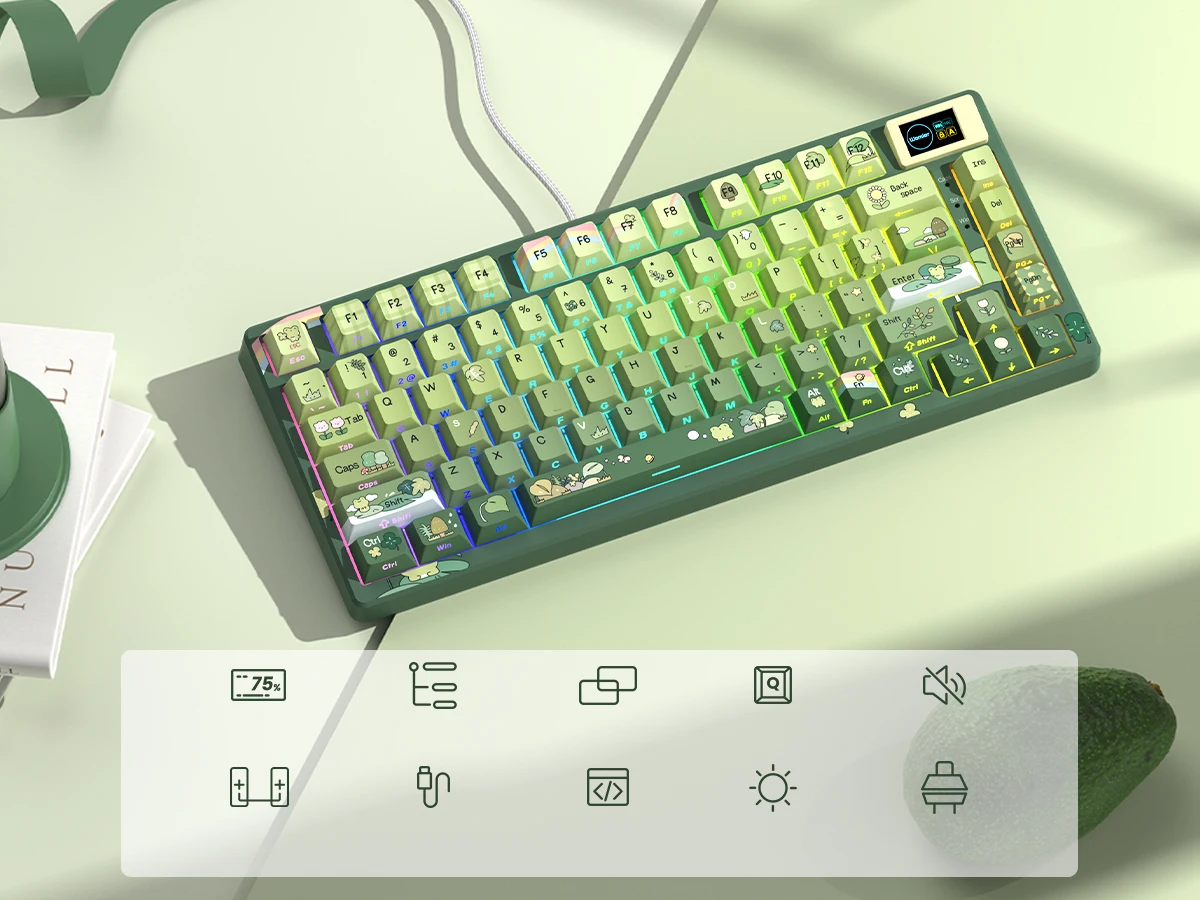 Womier SK80 Frog 75% Keyboard with Color OLED Display Mechanical Gaming Keyboard Gasket Mounted RGB Hot Swap Custom Keyboard