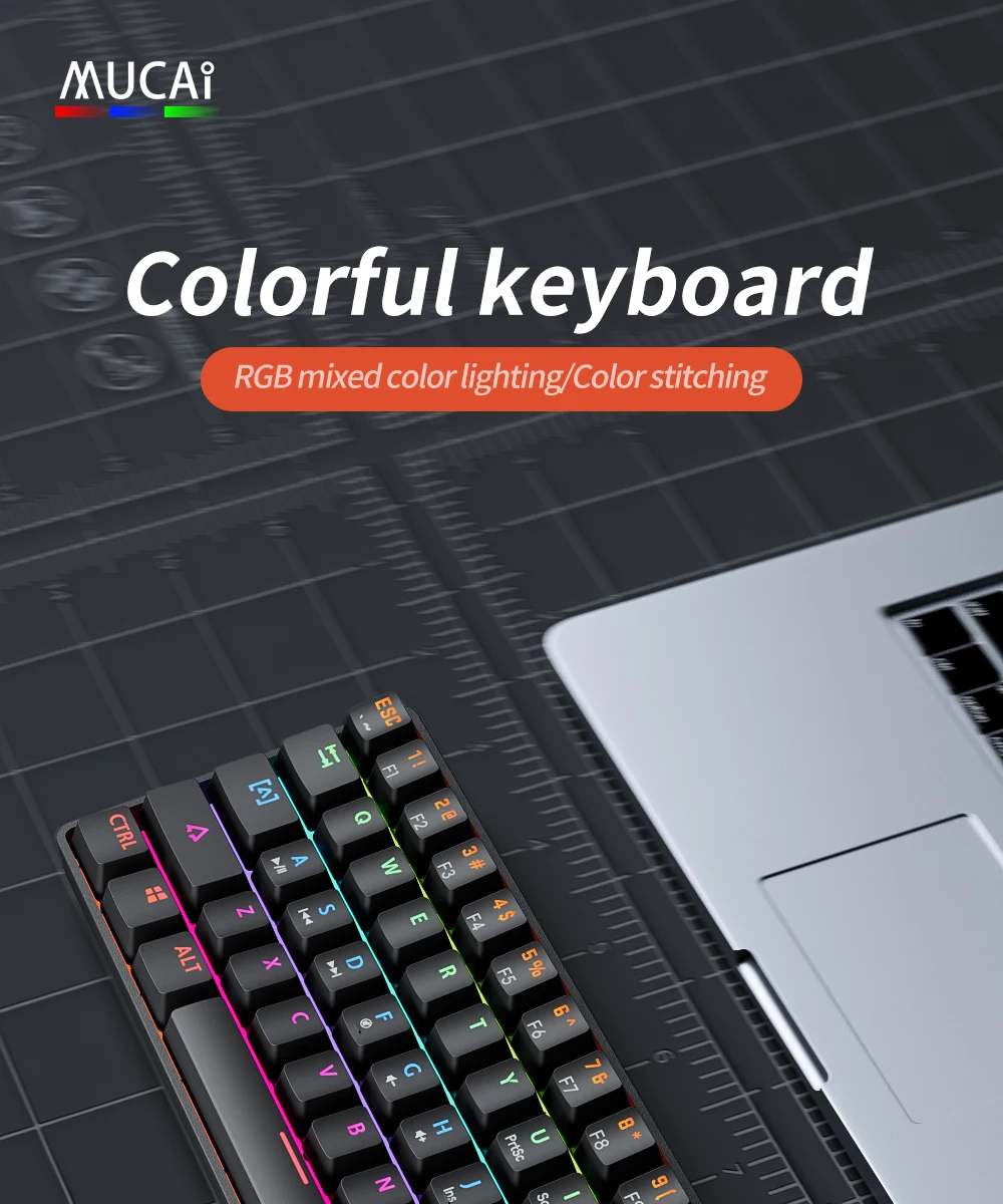 MUCAI MK61 USB Gaming Esports Mechanical Keyboard Red Axis 61 Key Wired Detachable Cable RGB Backlight Hot Swap