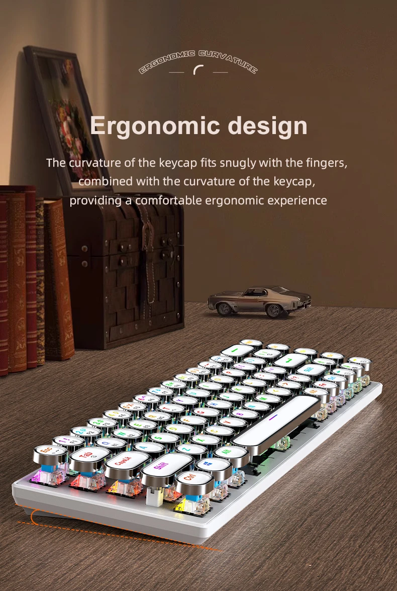 DK68 Punk Mechanical Keyboard Wireless APAYADO Dynamic RGB Lighting,68Keys Bluetooth Tri-Mode Connection,Full-key Hot-Swap