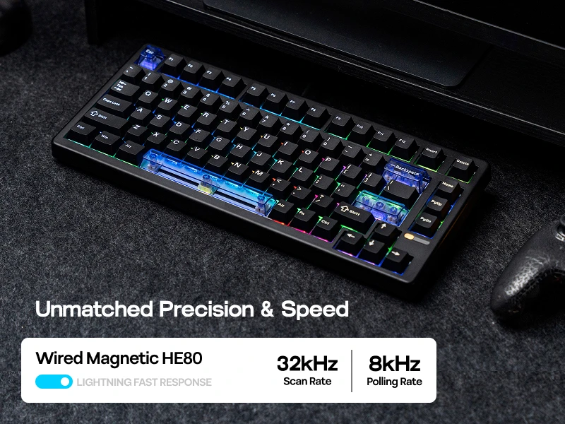 EPOMAKER HE80 75% Compact Layout Gasket Wired Hall Effect Magnetic Mechanical Keyboard DKS SOCD Adjustable Actuation RGB Backlit