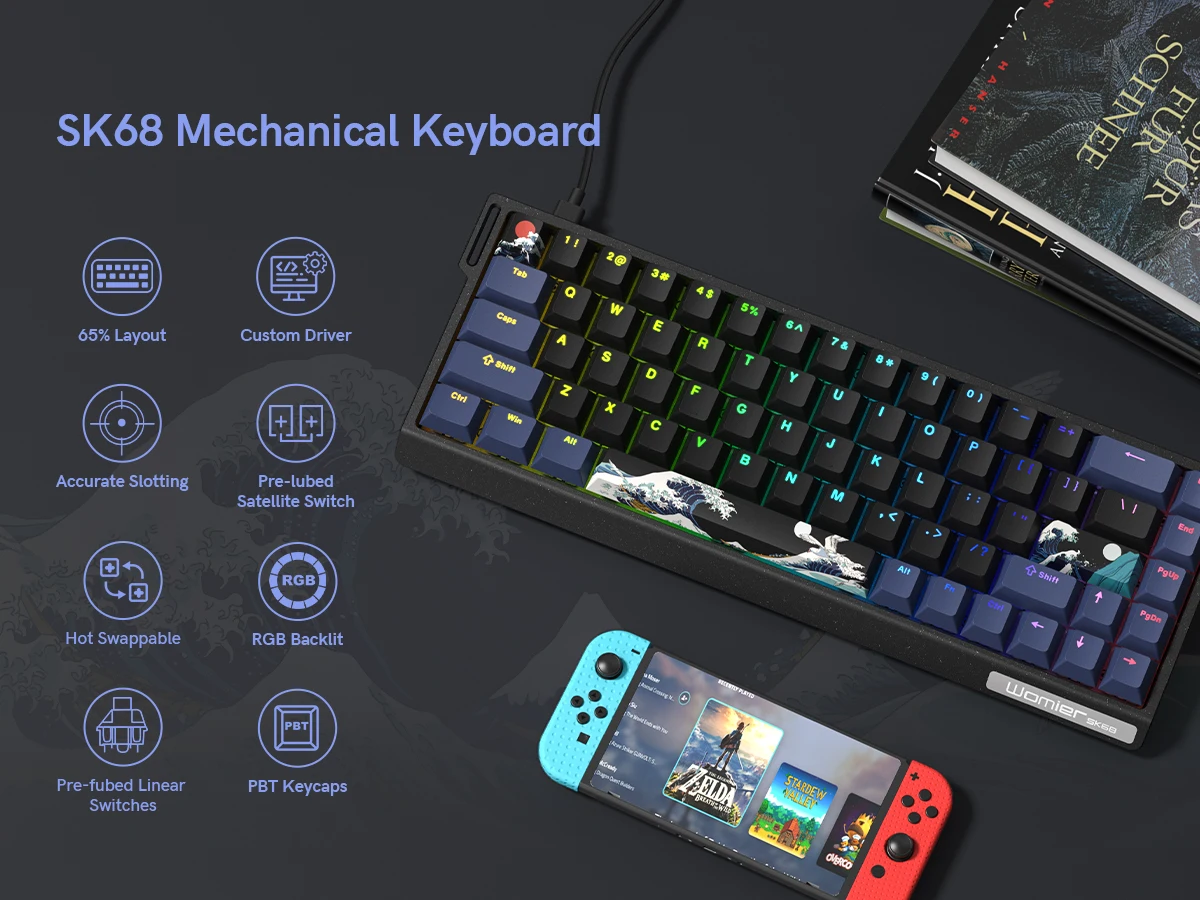 Womier SK68 Black Coral Sea Gaming Mechanical Keyboard QMK Wired Comic 65% Gasket Mount Hot Swap RGB Keyboard for Win/Mac