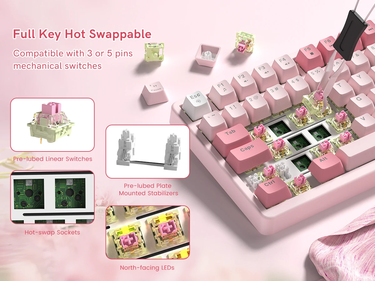 Womier VK75 Wired Mechanical Keyboard 75% Custom Hotswap with Knob RGB Backlit Gasket Mount Gaming Keyboard Double Linear Switch