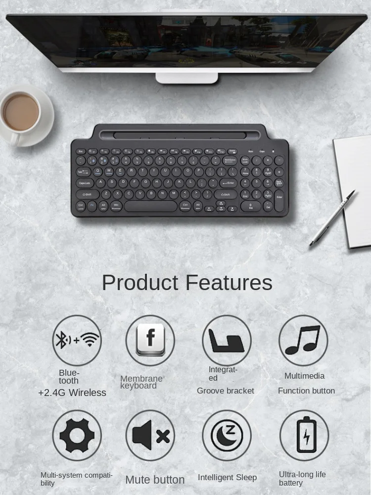 KLW MLD-569 3 In 1 Bluetooth And 2.4G Wireless With Slot  Intelligent Touchpad Keyboard For Tablet Computer Mobilephone