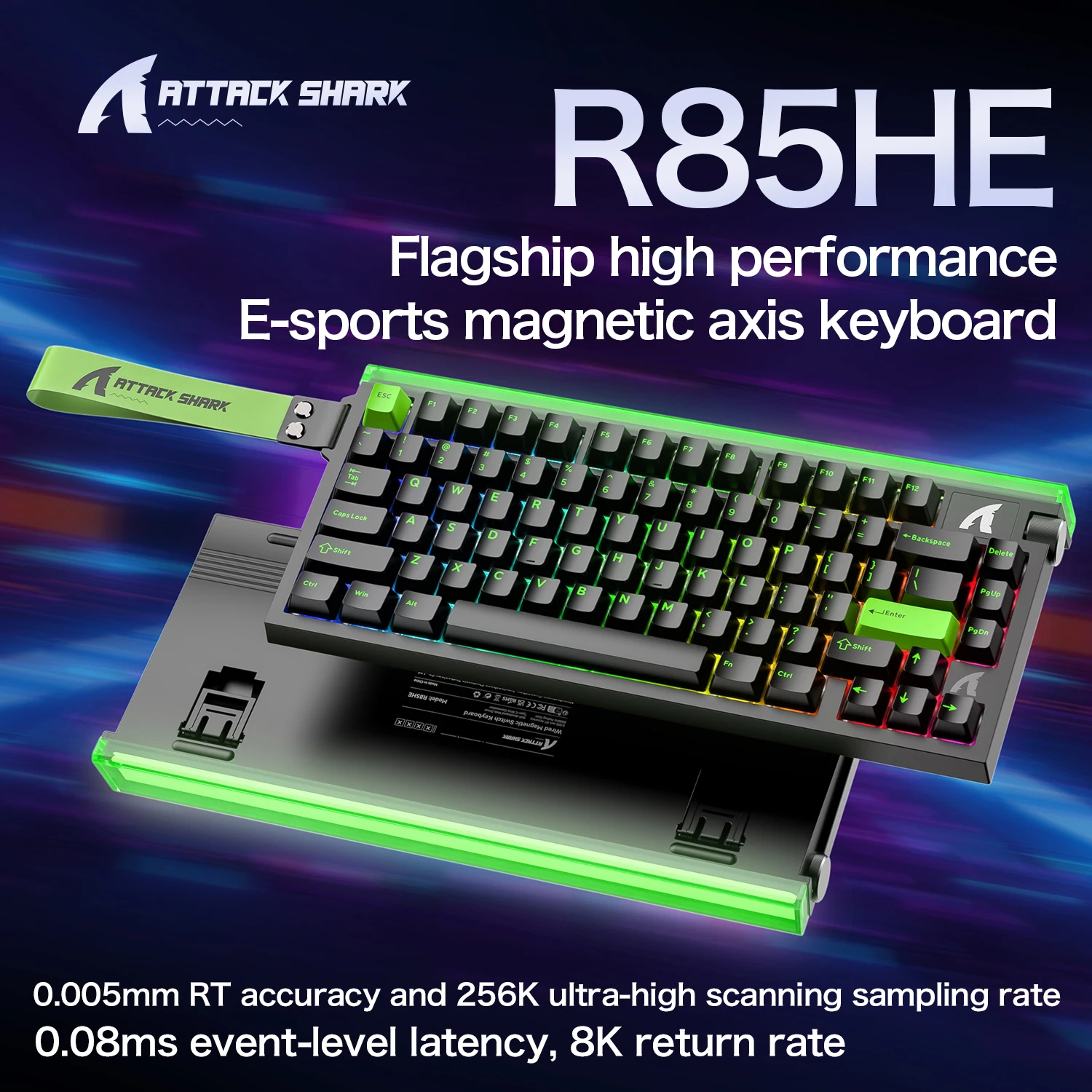 S6c7f30bb46bd48ff830f9517127fb4687.webp R85 ATTACK SHARK R85HE Magnetic Keyboard Wired 0.005mm RT 8K+ Hz 256K RGB Gaming Keyboard Neon Lightbox for Esports Gaming