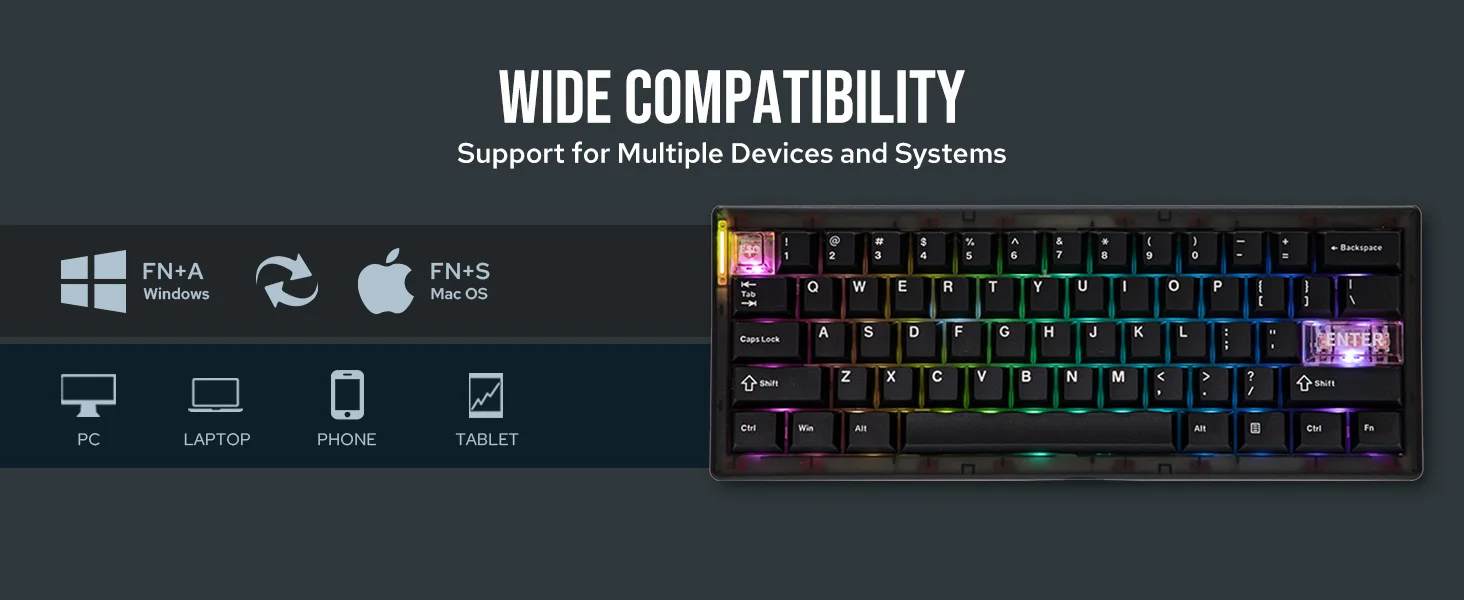 CIDOO QK61 V2 VIA-Programmable 60% Gasket Structure Wired/2.4GHz Wireless/Bluetooth Compact Keyboard with South-Facing LEDs