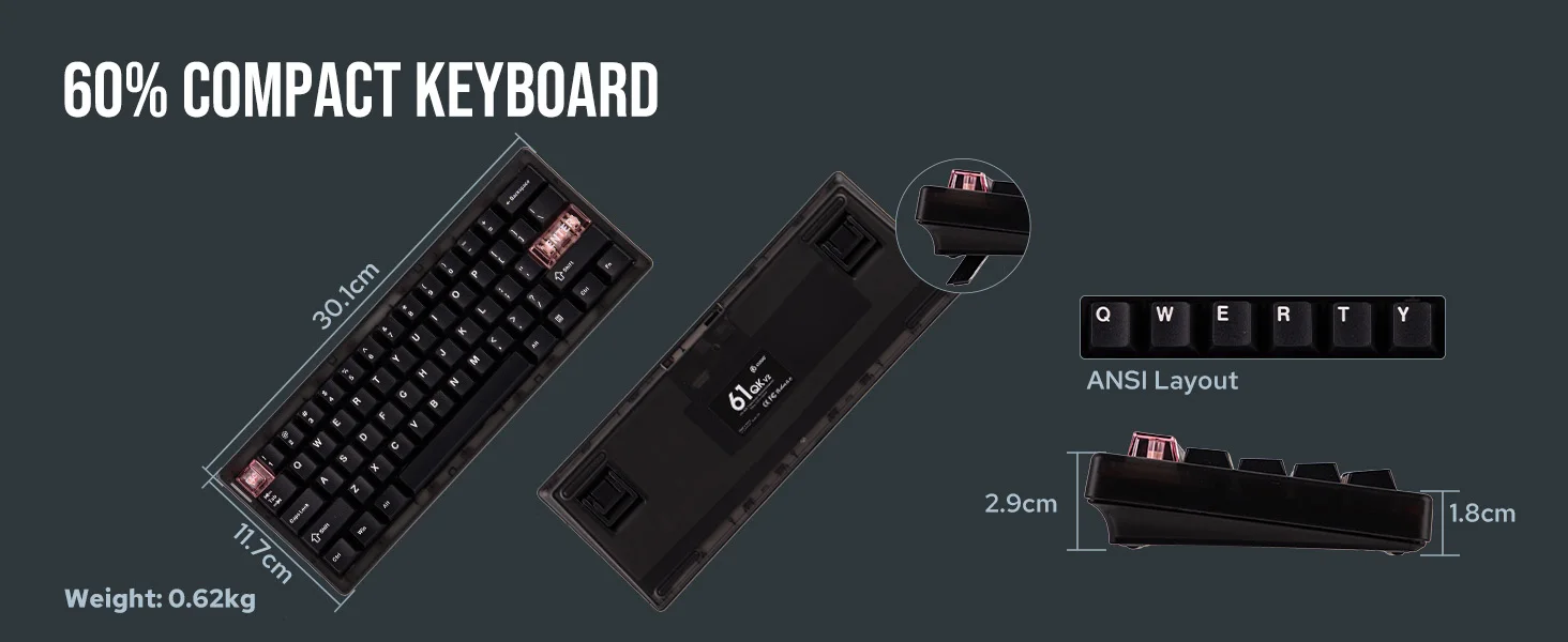 CIDOO QK61 V2 VIA-Programmable 60% Gasket Structure Wired/2.4GHz Wireless/Bluetooth Compact Keyboard with South-Facing LEDs
