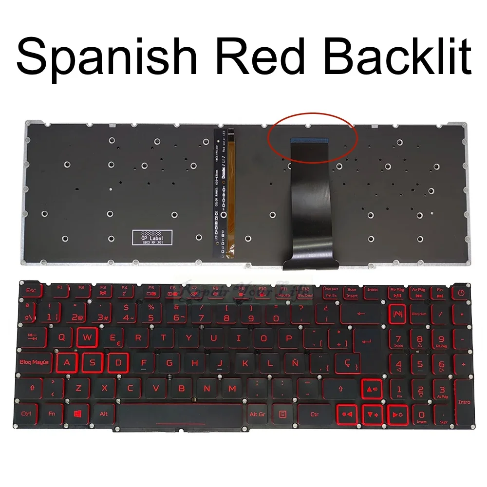 LA French AZERTY Backlit Keyboard For Acer Nitro 5 AN515 54 557H AN517 AN715-51 Latin Spanish keyboards SP ES Red LG5P-N90BRL