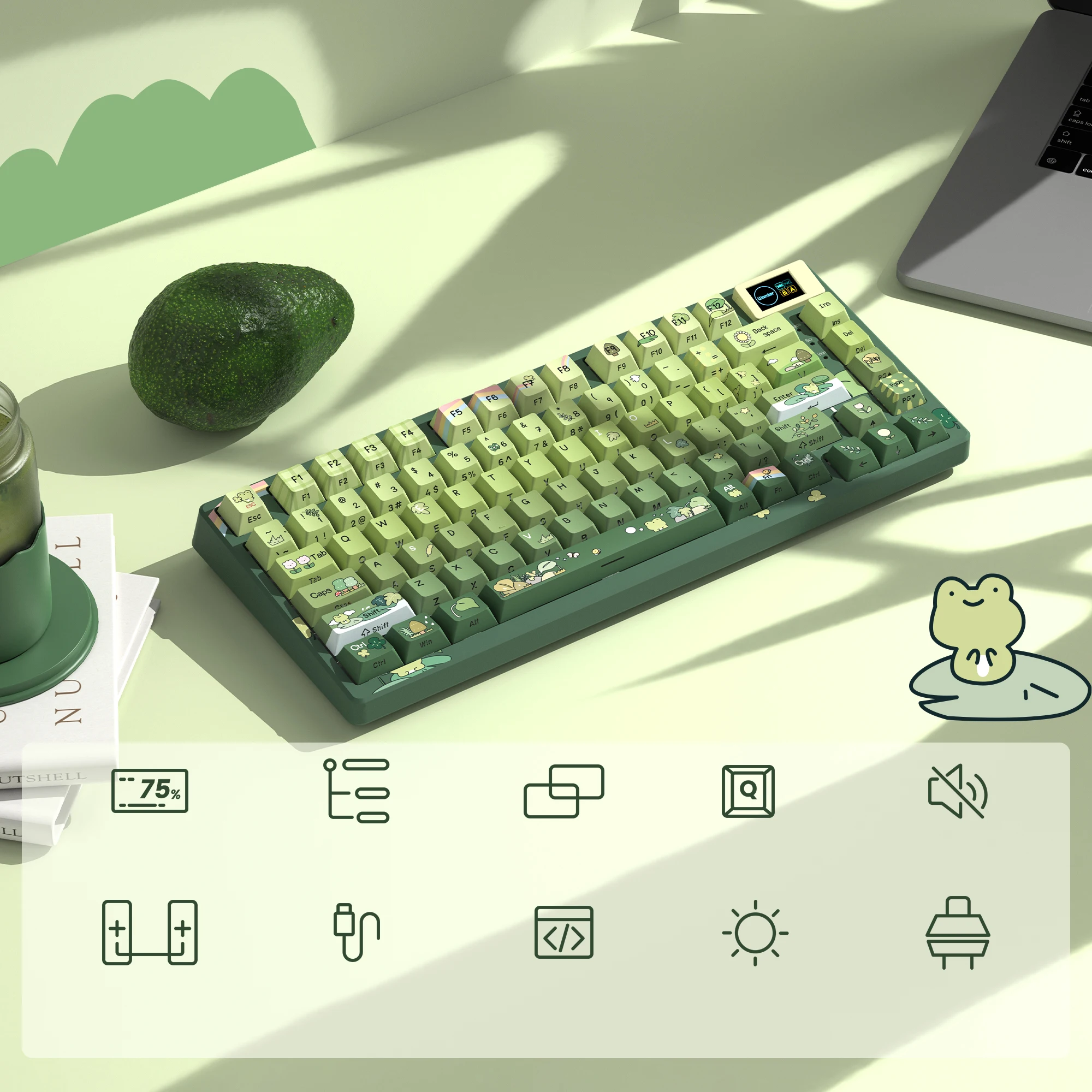 Womier SK80 Frog 75% Keyboard with Color OLED Display Mechanical Gaming Keyboard Gasket Mounted RGB Hot Swap Custom Keyboard