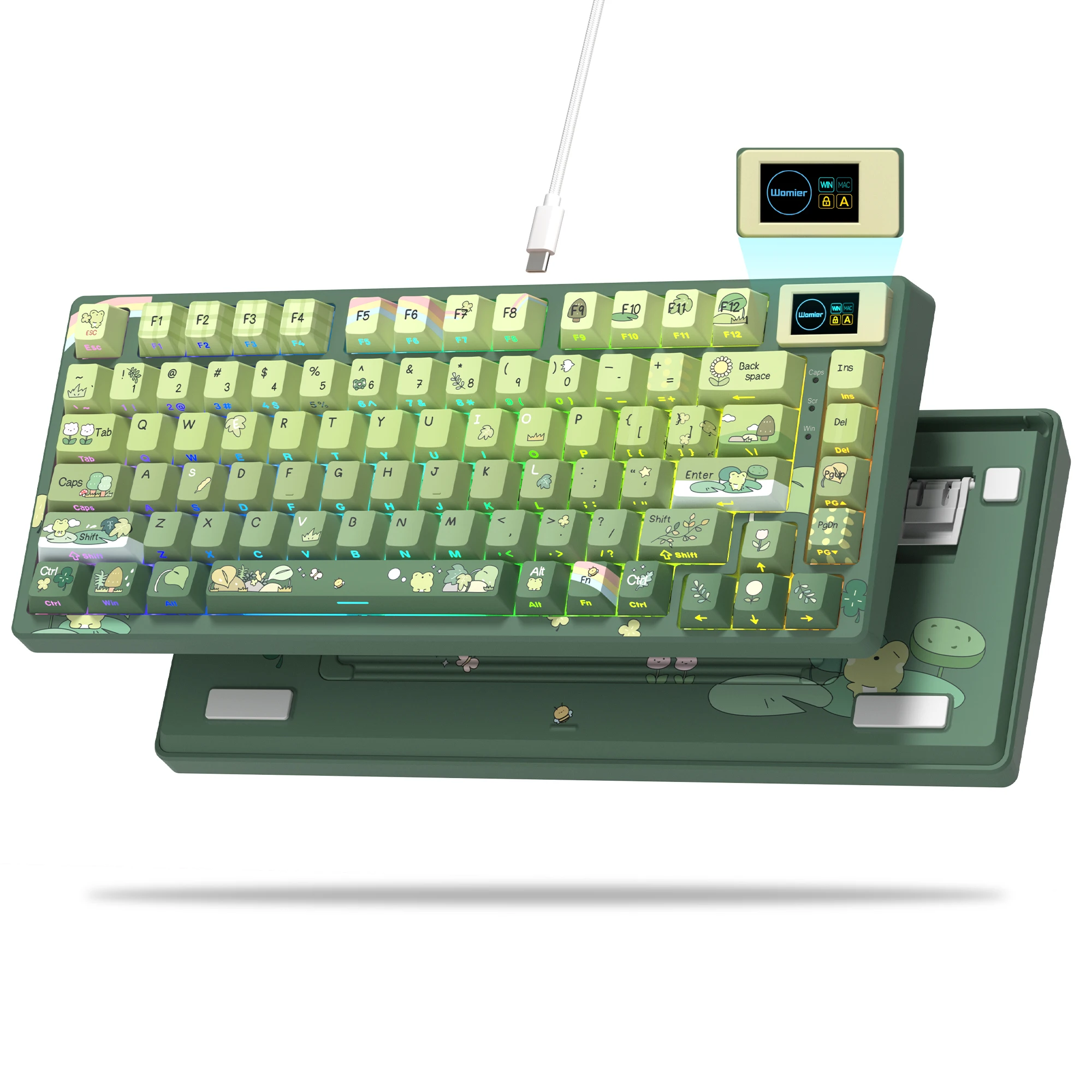 S8ef6273602e845f89e28a571f8c4d3c5j.webp Womier SK80 Frog 75% Keyboard with Color OLED Display Mechanical Gaming Keyboard Gasket Mounted RGB Hot Swap Custom Keyboard